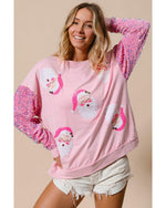 Pink Sequined Santa Claus Long Sleeve Christmas Sweatshirt - L