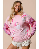 Pink Sequined Santa Claus Long Sleeve Christmas Sweatshirt - M