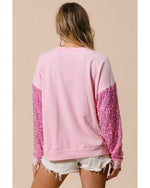 Pink Sequined Santa Claus Long Sleeve Christmas Sweatshirt - M