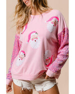 Pink Sequined Santa Claus Long Sleeve Christmas Sweatshirt - M