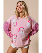 Pink Sequined Santa Claus Long Sleeve Christmas Sweatshirt - XL