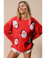 Fiery Red Sequined Santa Claus Long Sleeve Christmas Sweatshirt - XL