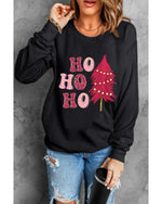 Black HO HO HO Christmas Tree Graphic Pullover Sweatshirt - M