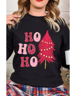 Black HO HO HO Christmas Tree Graphic Pullover Sweatshirt - M