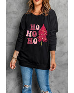 Black HO HO HO Christmas Tree Graphic Pullover Sweatshirt - S
