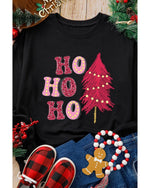 Black HO HO HO Christmas Tree Graphic Pullover Sweatshirt - XL