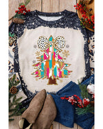Black Christmas Tree Graphic Bleached Leopard Tie Dye Sweatshirt - M