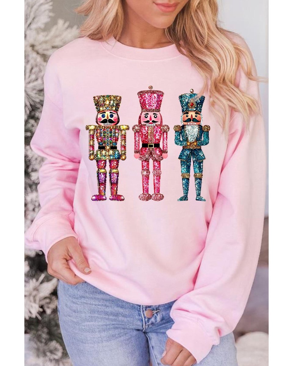 Pink Shimmer Nutcracker Graphic Christmas Pullover Sweatshirt - S