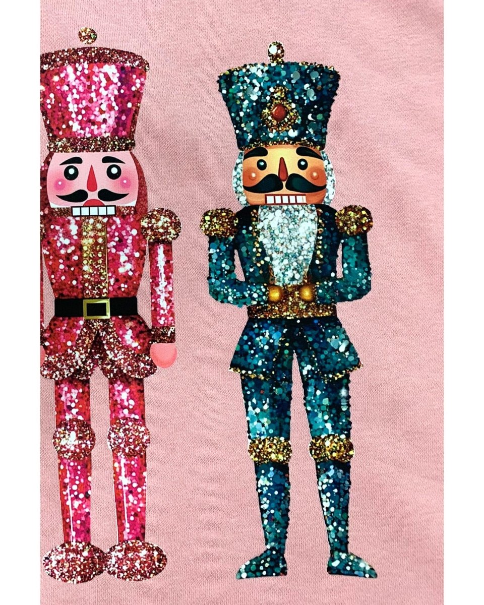 Pink Shimmer Nutcracker Graphic Christmas Pullover Sweatshirt - S