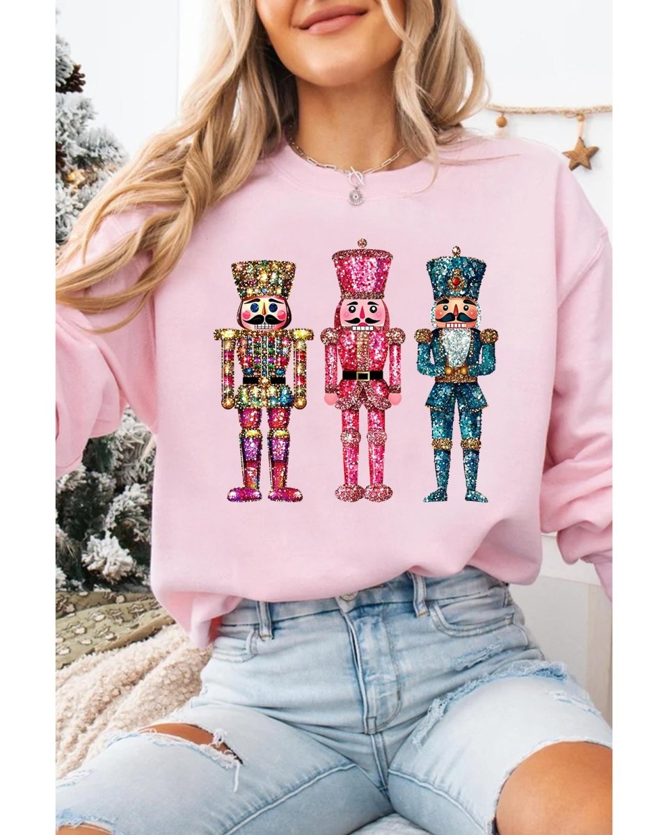 Pink Shimmer Nutcracker Graphic Christmas Pullover Sweatshirt - S