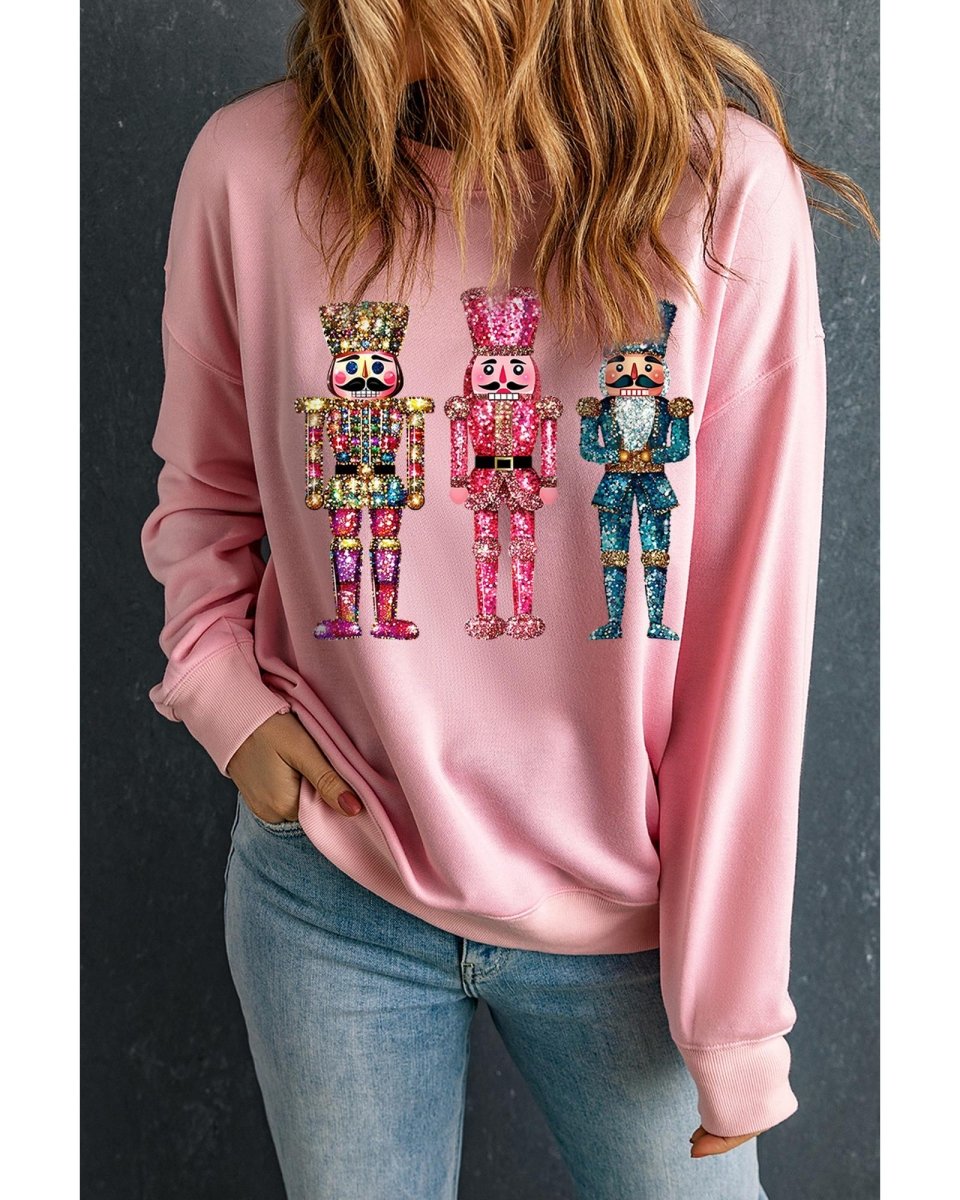 Pink Shimmer Nutcracker Graphic Christmas Pullover Sweatshirt - XL