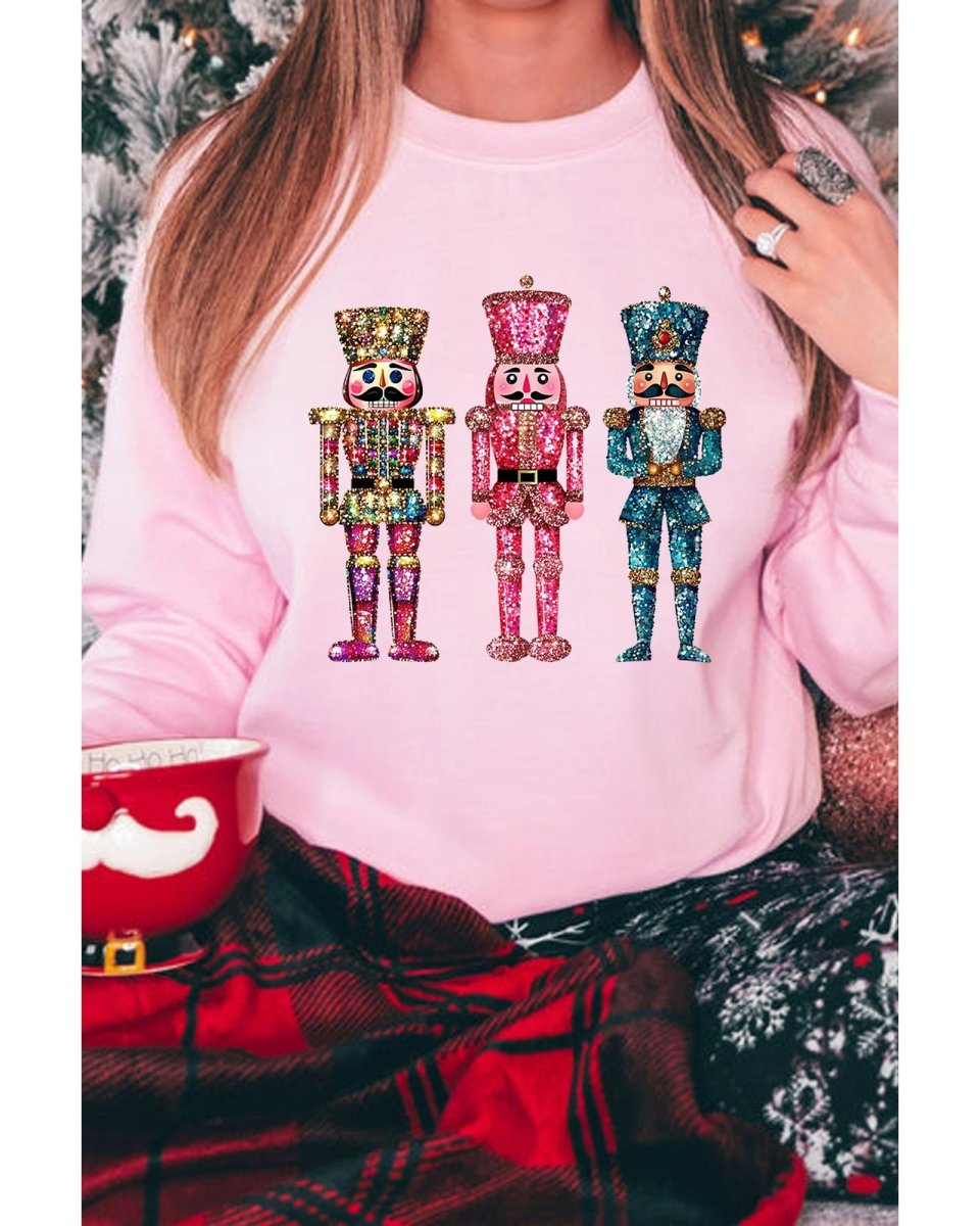 Pink Shimmer Nutcracker Graphic Christmas Pullover Sweatshirt - XL