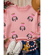 Pink Sequin Nutcracker Graphic Drop Shoulder Christmas Sweatshirt - S