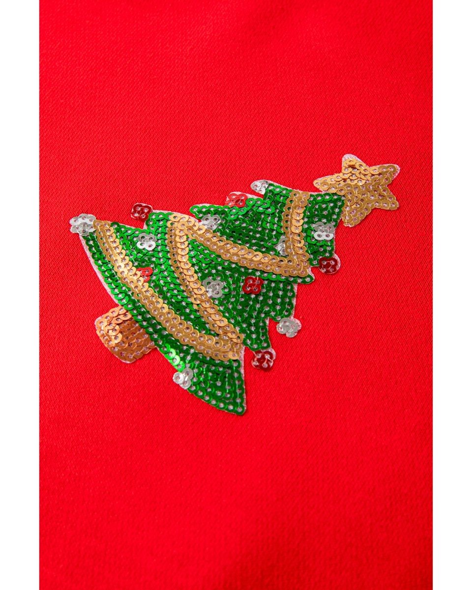 Red Sequin Christmas Tree Graphic Drop Shoulder Sweatshirt - M