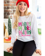 Beige MERRY Christmas Printed Drop Shoulder Pullover Sweatshirt - 2XL