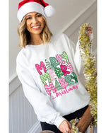 Beige MERRY Christmas Printed Drop Shoulder Pullover Sweatshirt - L