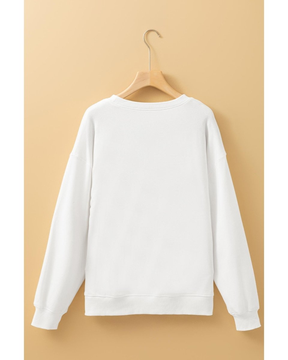 Beige MERRY Christmas Printed Drop Shoulder Pullover Sweatshirt - L