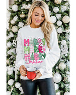 Beige MERRY Christmas Printed Drop Shoulder Pullover Sweatshirt - L