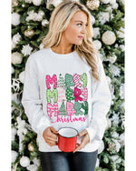 Beige MERRY Christmas Printed Drop Shoulder Pullover Sweatshirt - S