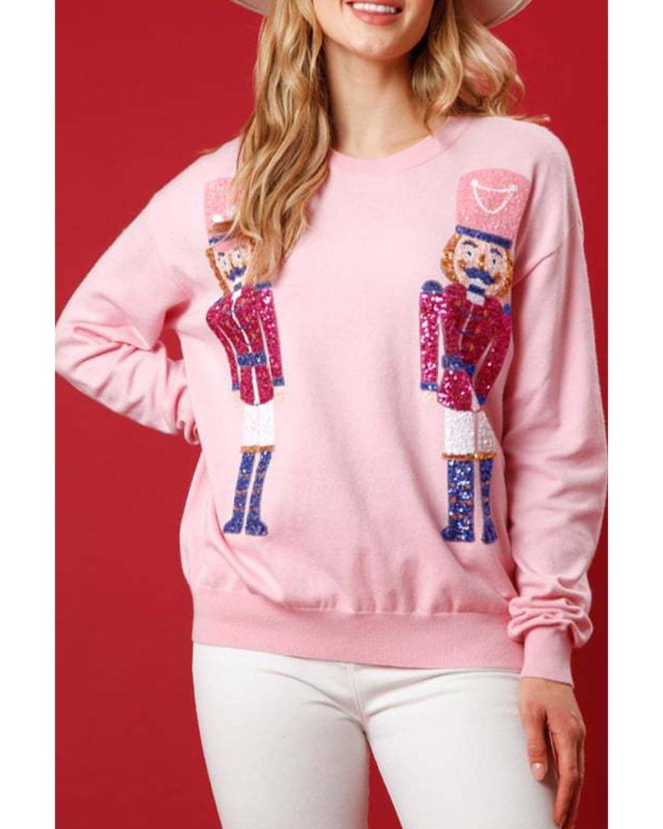 Pink Nutcracker Christmas Crew Neck Sweatshirt - L