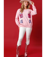 Pink Nutcracker Christmas Crew Neck Sweatshirt - L