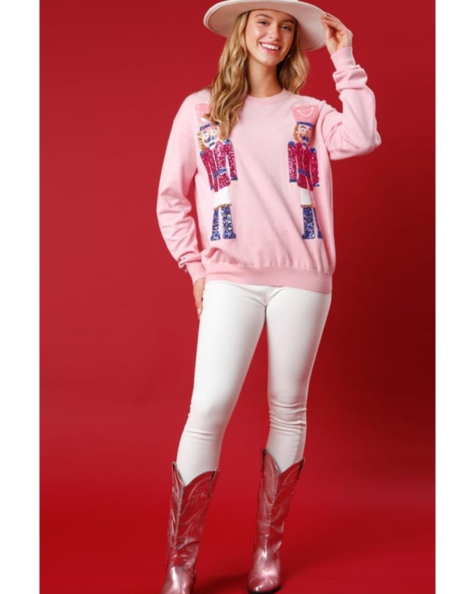 Pink Nutcracker Christmas Crew Neck Sweatshirt - L