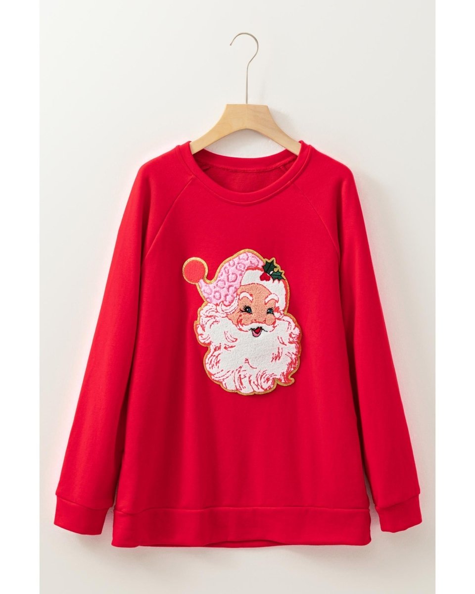 Red Santa Claus Graphic Crewneck Raglan Sleeve Christmas Sweatshirt - 2XL