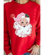 Red Santa Claus Graphic Crewneck Raglan Sleeve Christmas Sweatshirt - S