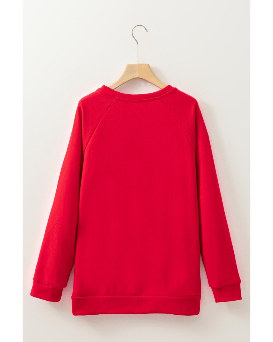 Red Santa Claus Graphic Crewneck Raglan Sleeve Christmas Sweatshirt - S