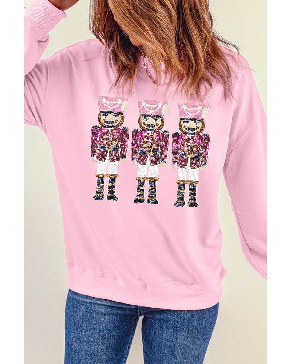 Pink Christmas Nutcracker Graphic Pullover Sweatshirt - L