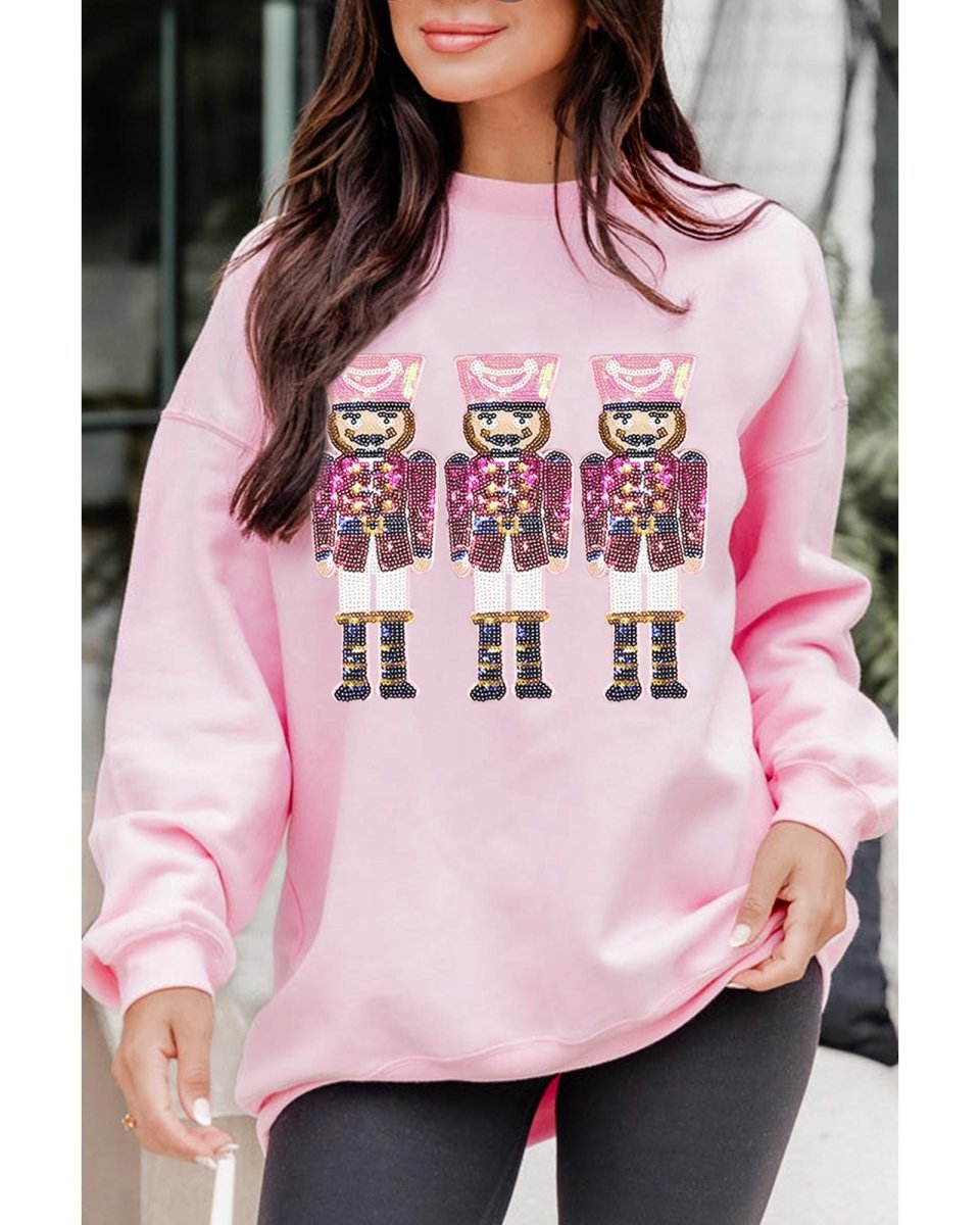 Pink Christmas Nutcracker Graphic Pullover Sweatshirt - M