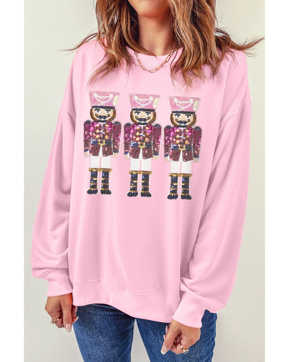 Pink Christmas Nutcracker Graphic Pullover Sweatshirt - S