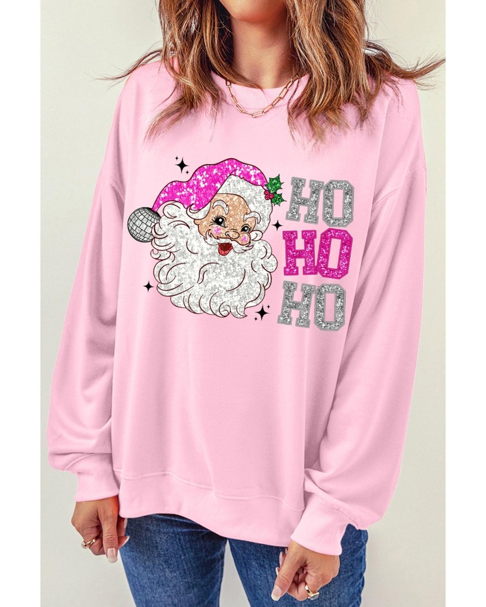 Pink Santa Claus HO HO HO Christmas Graphic Sweatshirt - 2XL