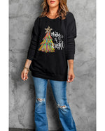 Black Merry & Bright Christmas Tree Graphic Sweatshirt - L