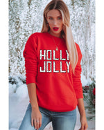 Red HOLLY JOLLY Dotty Letter Graphic Christmas Sweatshirt - L