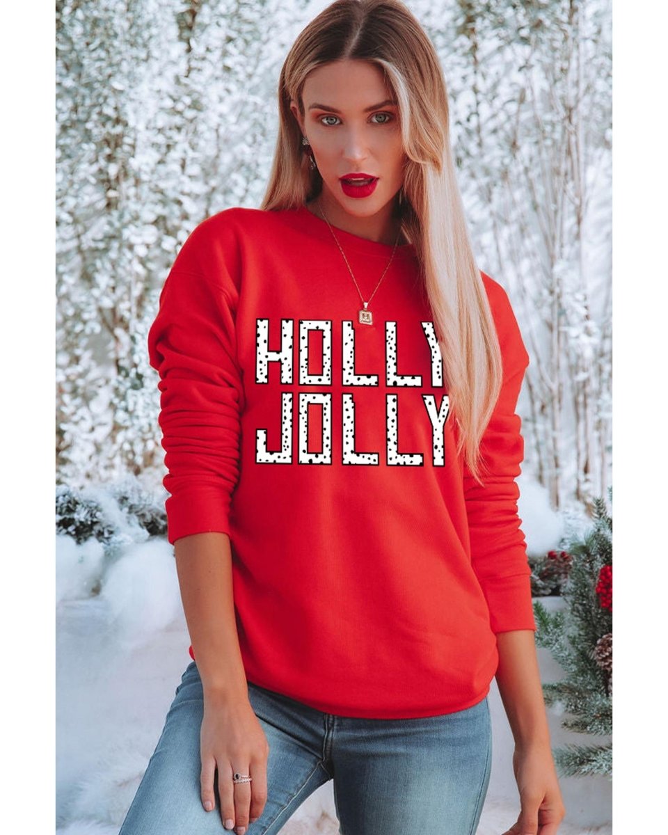 Red HOLLY JOLLY Dotty Letter Graphic Christmas Sweatshirt - L