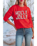 Red HOLLY JOLLY Dotty Letter Graphic Christmas Sweatshirt - L