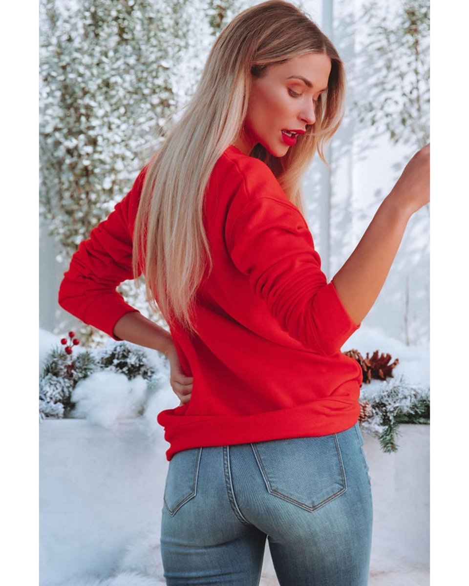 Red HOLLY JOLLY Dotty Letter Graphic Christmas Sweatshirt - M