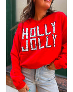 Red HOLLY JOLLY Dotty Letter Graphic Christmas Sweatshirt - XL