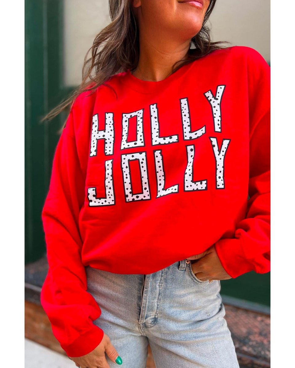 Red HOLLY JOLLY Dotty Letter Graphic Christmas Sweatshirt - XL