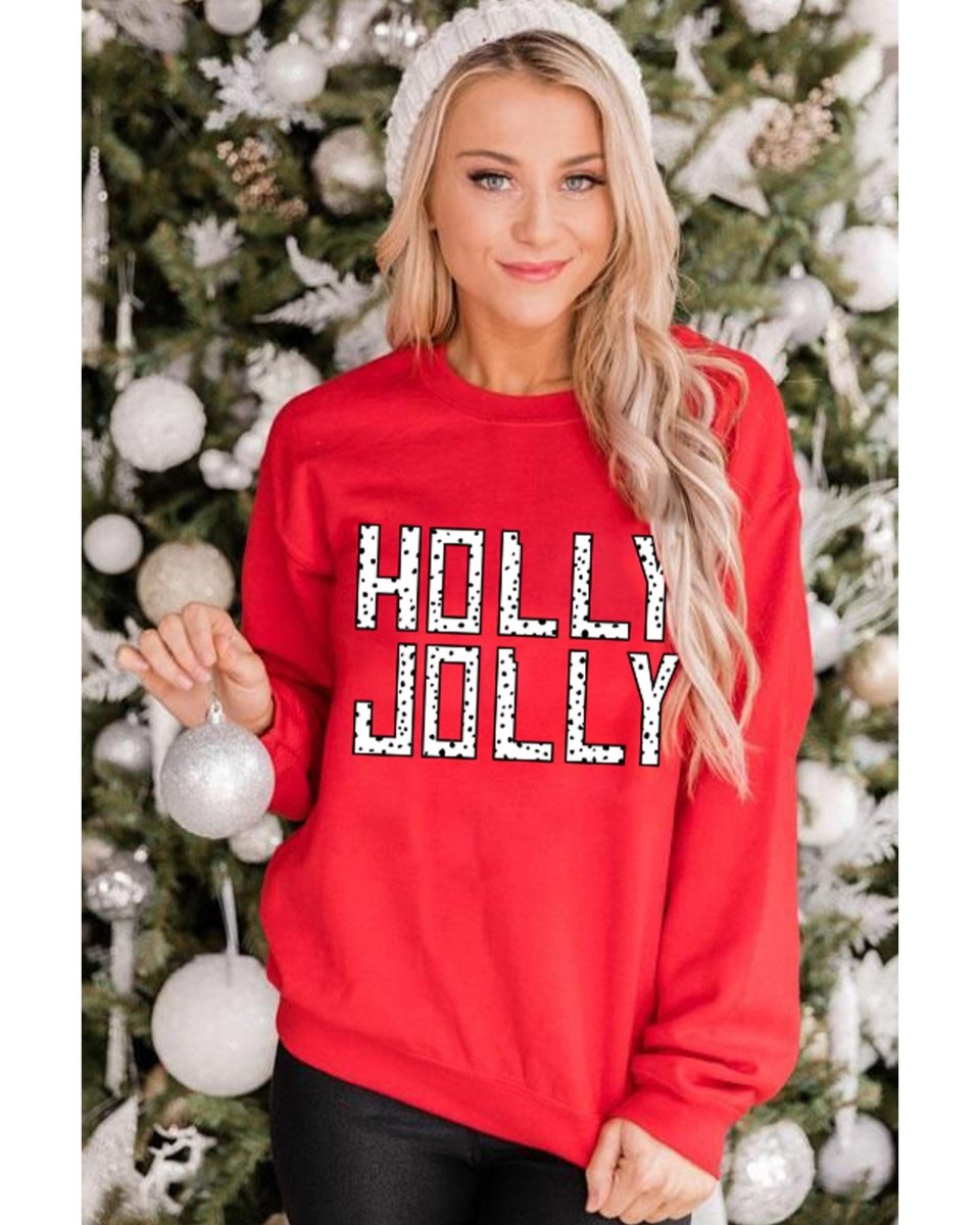 Red HOLLY JOLLY Dotty Letter Graphic Christmas Sweatshirt - XL