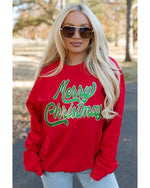 Red Merry Christmas Crewneck Drop Shoulder Loose Sweatshirt - L