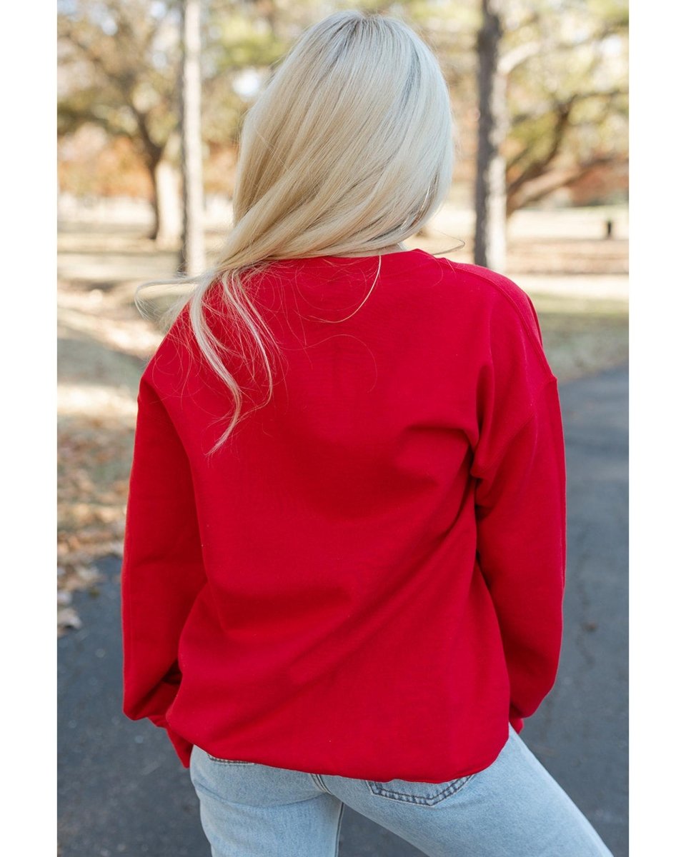 Red Merry Christmas Crewneck Drop Shoulder Loose Sweatshirt - L