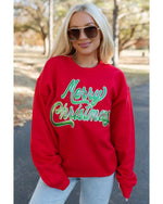 Red Merry Christmas Crewneck Drop Shoulder Loose Sweatshirt - S