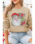 Khaki HOHOHO Santa Claus Drop Shoulder Christmas Sweatshirt - L