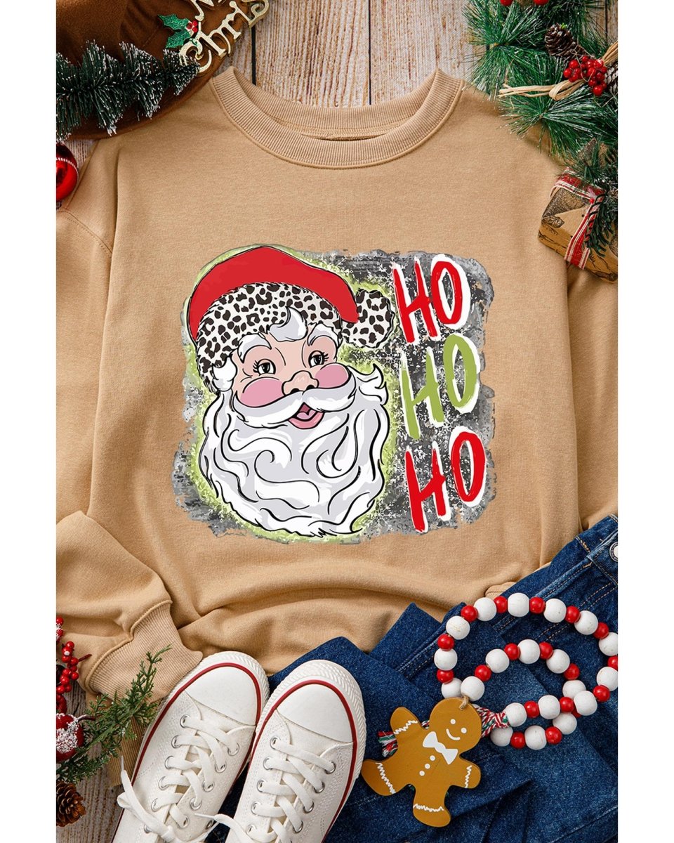 Khaki HOHOHO Santa Claus Drop Shoulder Christmas Sweatshirt - L