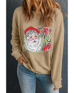 Khaki HOHOHO Santa Claus Drop Shoulder Christmas Sweatshirt - L