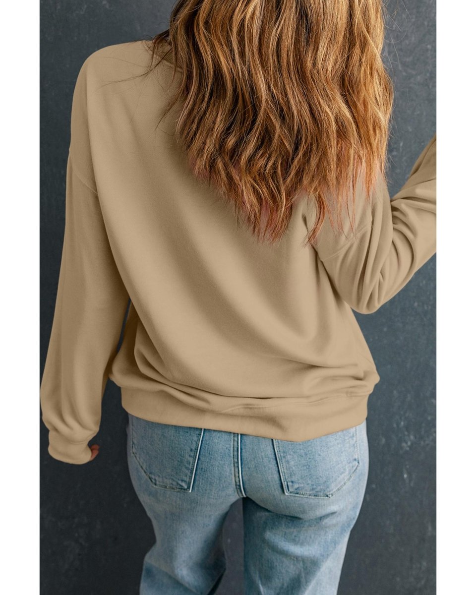 Khaki HOHOHO Santa Claus Drop Shoulder Christmas Sweatshirt - M