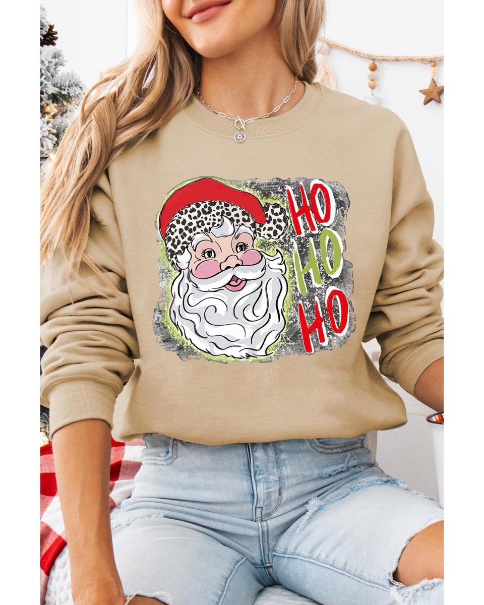 Khaki HOHOHO Santa Claus Drop Shoulder Christmas Sweatshirt - S