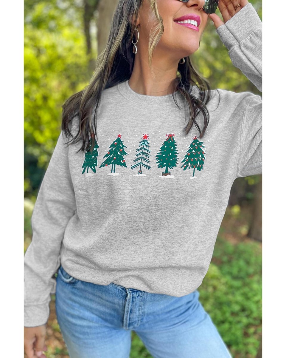 Gray 2 - side Printed Christmas Tree Letter Graphic Sweatshirt - S